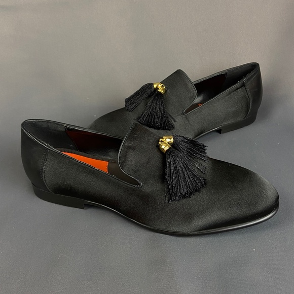 Tallia Eduardo Black Leather & Satin Tassel Loafer Slip on Shoes Size 7 - Picture 10 of 16